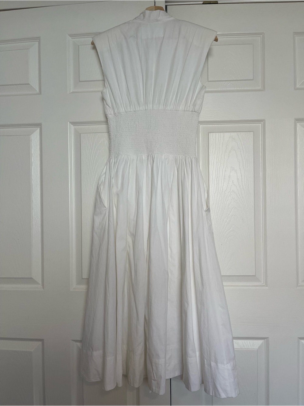 Anthropologie White Sleeveless Zip-Front Smocked-Waist Midi Dress - Picture 6 of 9
